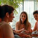 Group of diverse adults sharing opinions in a casual setting, representing client beta testers.