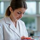 Vital Zenith nutritionist conducting a personal evaluation of a new supplement, taking notes.