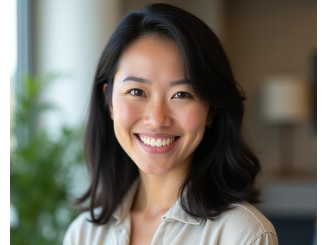 Portrait of Elara Vance, a Vital Zenith wellness coach, smiling warmly.
