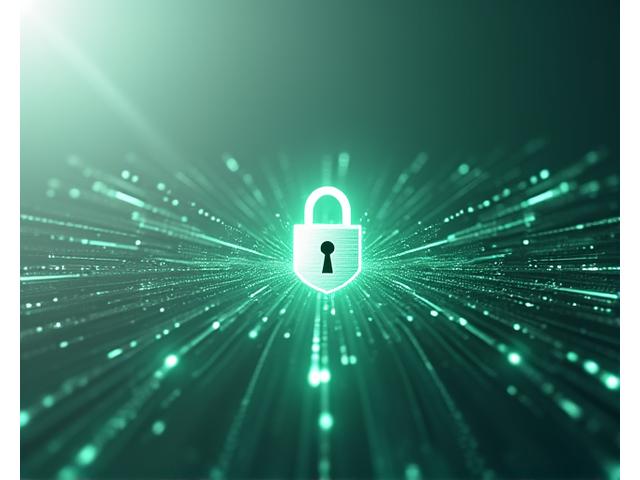 Abstract depiction of digital security with a padlock icon integrated into a network of green and blue glowing lines, symbolizing secure data flow.