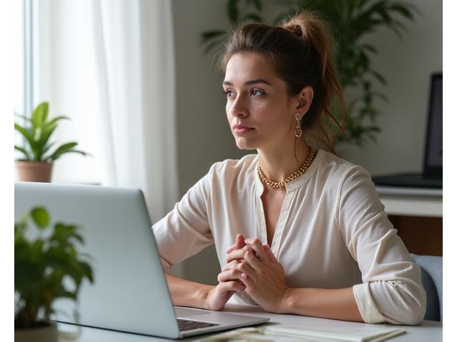 A busy woman efficiently incorporating a short mindfulness exercise or healthy snack into her day, symbolizing realistic and sustainable self-care.