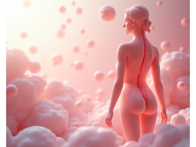 Illustration of a woman's hormonal lifecycle with balanced hormones, serene and calm, emphasizing natural wellness and support.